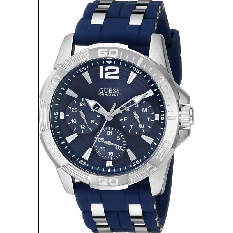 Reloj Guess U0366g2 Original Silicona Y Acero Inoxidable Azul Plateado Azul