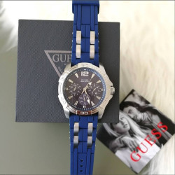 Reloj Guess U0366g2 Original Silicona Y Acero Inoxidable Azul Plateado Azul