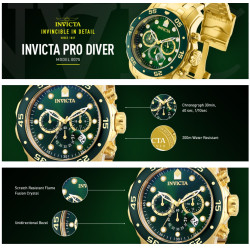 Reloj Invicta Pro Diver 0075 Dorado Cronografo Dorado Verde Verde